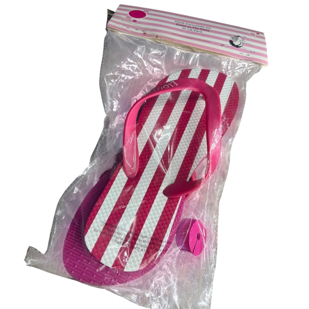 Eloise at The Plaza Flip‎ Flops Pink White Stripe Kids XS/S Sandals New York